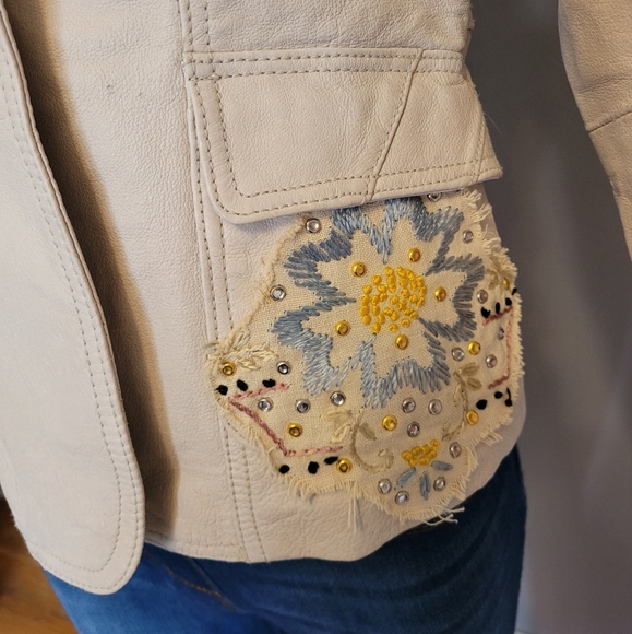 Vintage Free People Leather Embellished Jacket, GUC, Size 6 - Picture 2 of 14